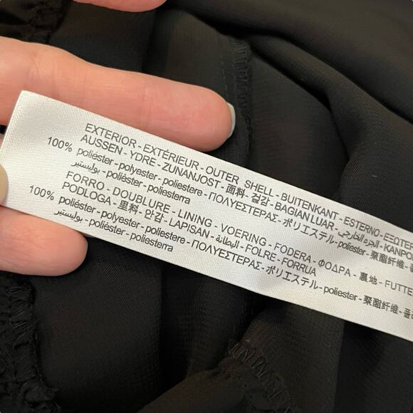 Zara Floral Chiffon Mini Dress Small Shift Swing Mod Long Sleeve Ruffle Black - Picture 9 of 10